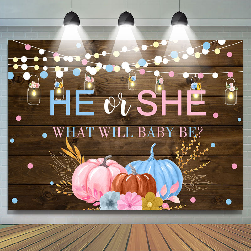Lofaris Pink Blue Pumpkin Gender Reveal Baby Shower Backdrop