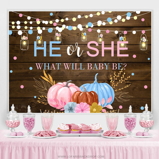 Lofaris Pink Blue Pumpkin Gender Reveal Baby Shower Backdrop