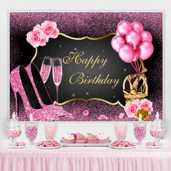 Lofaris Pink Bokeh and Balloons Girl Happy Birthday Backdrop