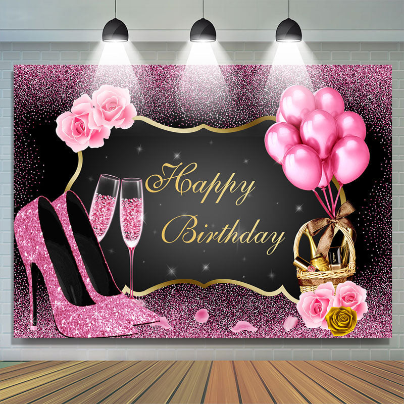 Lofaris Pink Bokeh and Balloons Girl Happy Birthday Backdrop