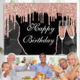 Load image into Gallery viewer, Lofaris Pink Bokeh and Champagne Cup Happy Birthday Backdrop