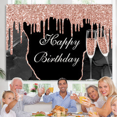 Lofaris Pink Bokeh and Champagne Cup Happy Birthday Backdrop