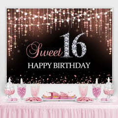 Lofaris Pink Bokeh and Diamond Glitter 16Th Birthday Backdrop