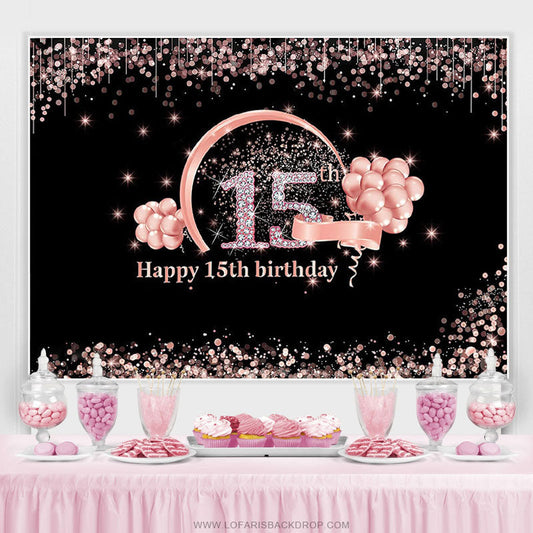 Lofaris Pink Bokeh Glitter Balloons 15th Happy Birthday Backdrop