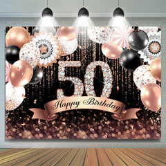 Lofaris Pink Bokeh Glitter Balloons Black 50th Birthday Backdrop