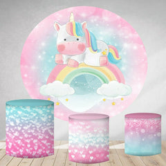 Lofaris Pink Bokeh Rainbow Unicorn Round Birthday Backdrop