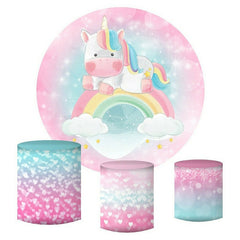 Lofaris Pink Bokeh Rainbow Unicorn Round Birthday Backdrop
