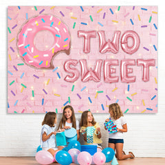 Lofaris Pink Brick And Donut 2nd Sweet Birthday Party Backdrop