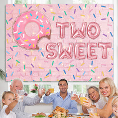 Lofaris Pink Brick And Donut 2nd Sweet Birthday Party Backdrop