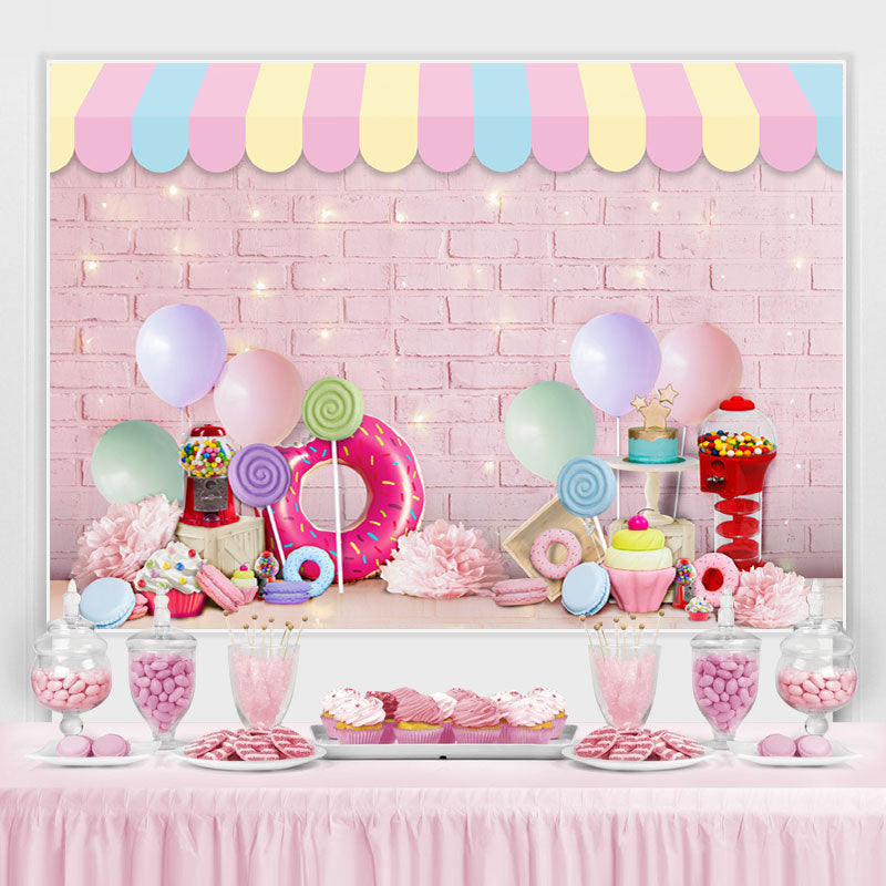 Lofaris Pink Bricks Dessert Themed Happy Birthday Backdrop