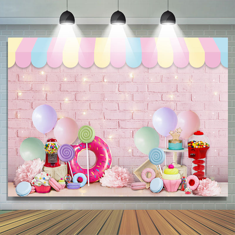 Lofaris Pink Bricks Dessert Themed Happy Birthday Backdrop