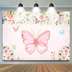 Lofaris Pink Butterfly And Floral Baby Shower Backdrop For Girl