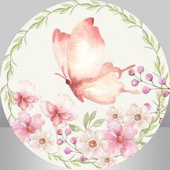 Lofaris Pink Butterfly And Floral Round Baby Shower Backdrop