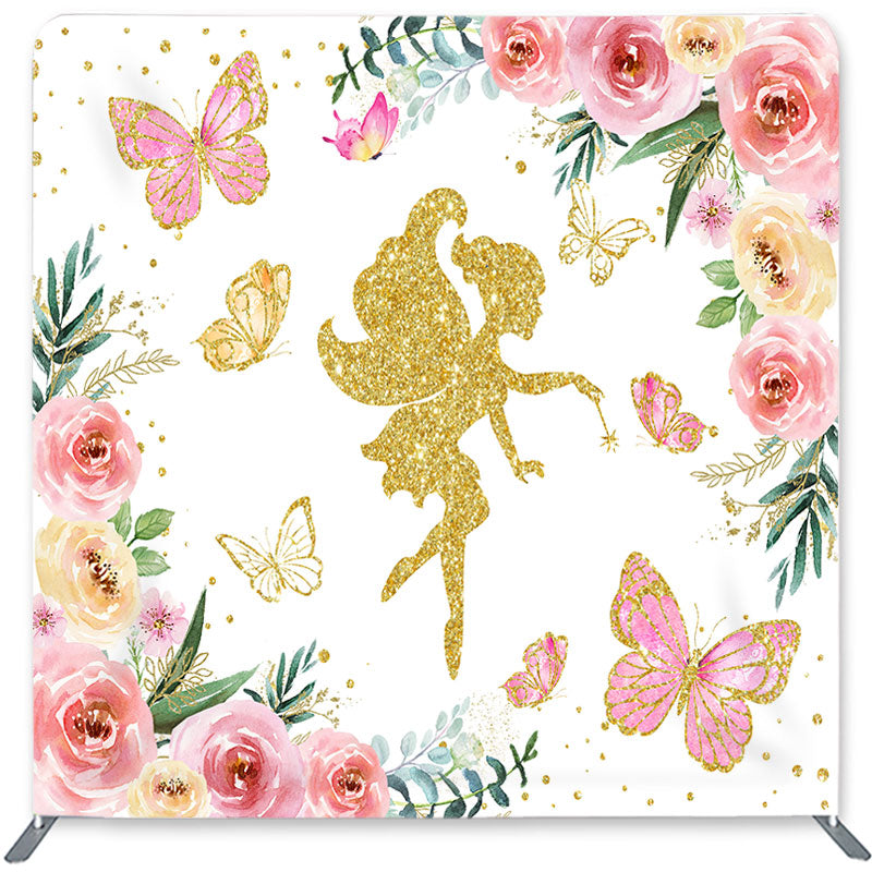 Lofaris Pink Butterfly Girl Double-Sided Backdrop for Birthday