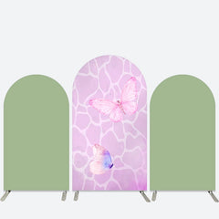 Lofaris Pink Butterfly Solid Green Arch Backdrop Kit for Girl