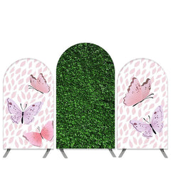 Lofaris Pink Butterfly Theme Green Leaves Arch Backdrop Kit Banner