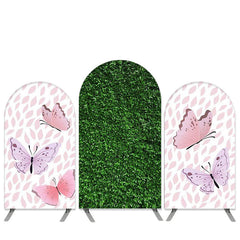 Lofaris Pink Butterfly Theme Green Leaves Arch Backdrop Kit Banner