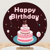 Load image into Gallery viewer, Lofaris Pink Cake And Ballons Round Happy Birthday Backdrop