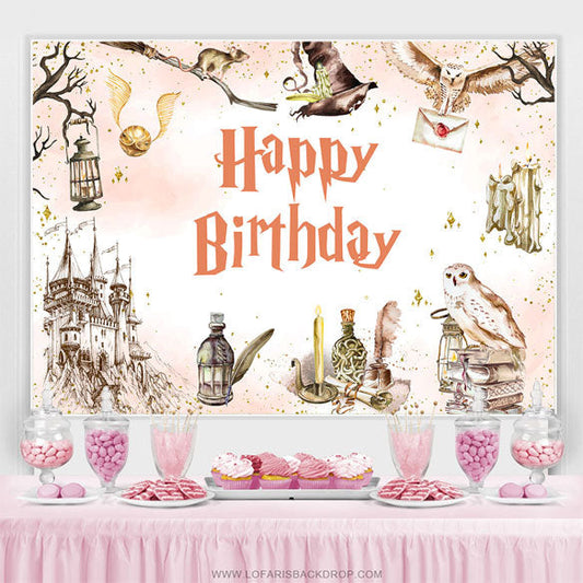 Lofaris Pink Candle Eagles Castle Happy Birthday Backdrop