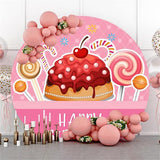 Load image into Gallery viewer, Lofaris Pink Candy And Cake Round Happy Birthday Party Backdrop