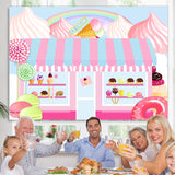 Load image into Gallery viewer, Lofaris Pink Candy Dessert Shop Themed Happy Birthday Backdrop