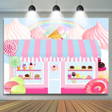 Load image into Gallery viewer, Lofaris Pink Candy Dessert Shop Themed Happy Birthday Backdrop