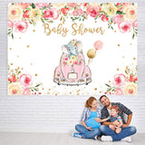 Load image into Gallery viewer, Lofaris Pink Car And Floral Elephant Baby Shower Backdrops
