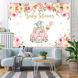 Load image into Gallery viewer, Lofaris Pink Car And Floral Elephant Baby Shower Backdrops