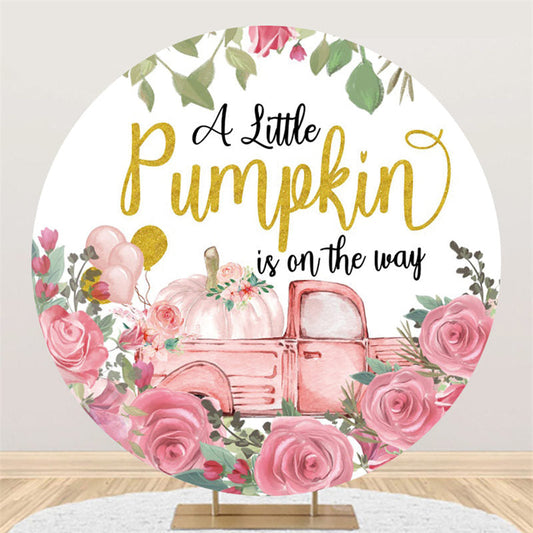 Lofaris Pink Car And Pumpkin Flower Baby Shower Circle Backdrop
