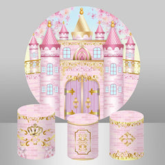 Lofaris Pink Castle Circle Round Birthday Backdrop For Girl