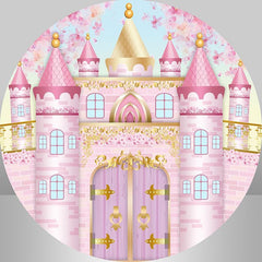 Lofaris Pink Castle Circle Round Birthday Backdrop For Girl