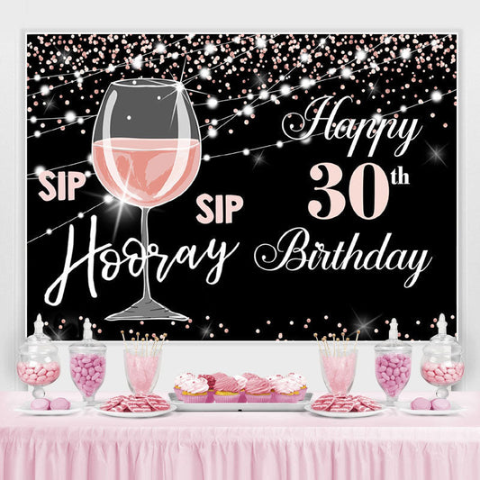 Lofaris Pink Champagne Glass Black Bokeh 30th Birthday Backdrop