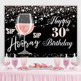 Load image into Gallery viewer, Lofaris Pink Champagne Glass Black Bokeh 30th Birthday Backdrop