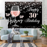 Load image into Gallery viewer, Lofaris Pink Champagne Glass Black Bokeh 30th Birthday Backdrop
