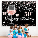Load image into Gallery viewer, Lofaris Pink Champagne Glass Black Bokeh 30th Birthday Backdrop