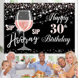 Load image into Gallery viewer, Lofaris Pink Champagne Glass Black Bokeh 30th Birthday Backdrop