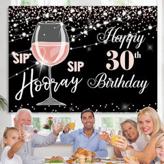Lofaris Pink Champagne Glass Black Bokeh 30th Birthday Backdrop