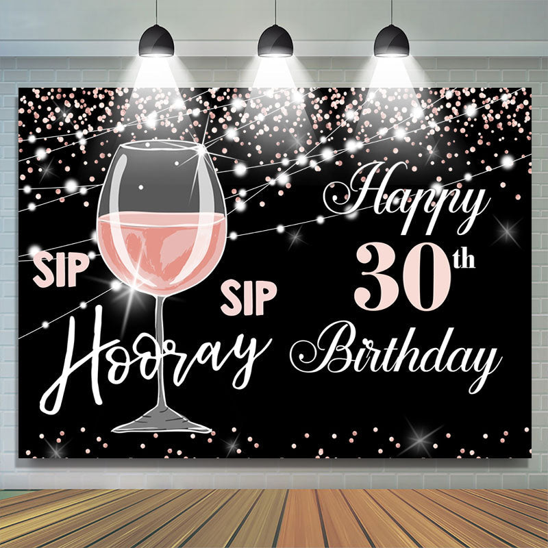Lofaris Pink Champagne Glass Black Bokeh 30th Birthday Backdrop