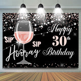 Load image into Gallery viewer, Lofaris Pink Champagne Glass Black Bokeh 30th Birthday Backdrop