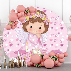 Lofaris Pink Circle Cute Angel Round Backdrops for Baby Shower