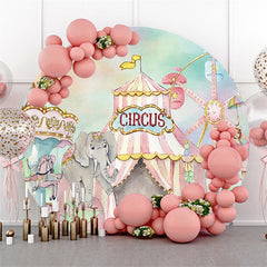 Lofaris Pink Circus Animals Round Happy Birthday Party Backdrop