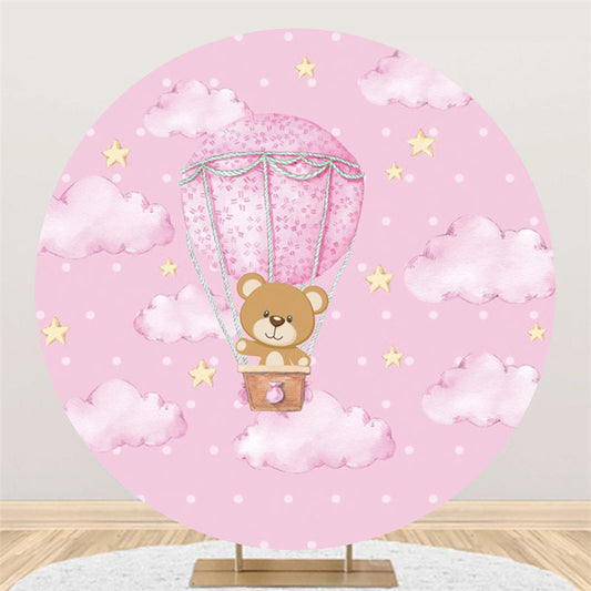 Lofaris Pink Cloud Bear Baby Shower Circle Backdrop For Girl