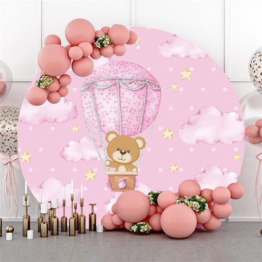 Lofaris Pink Cloud Bear Baby Shower Circle Backdrop For Girl