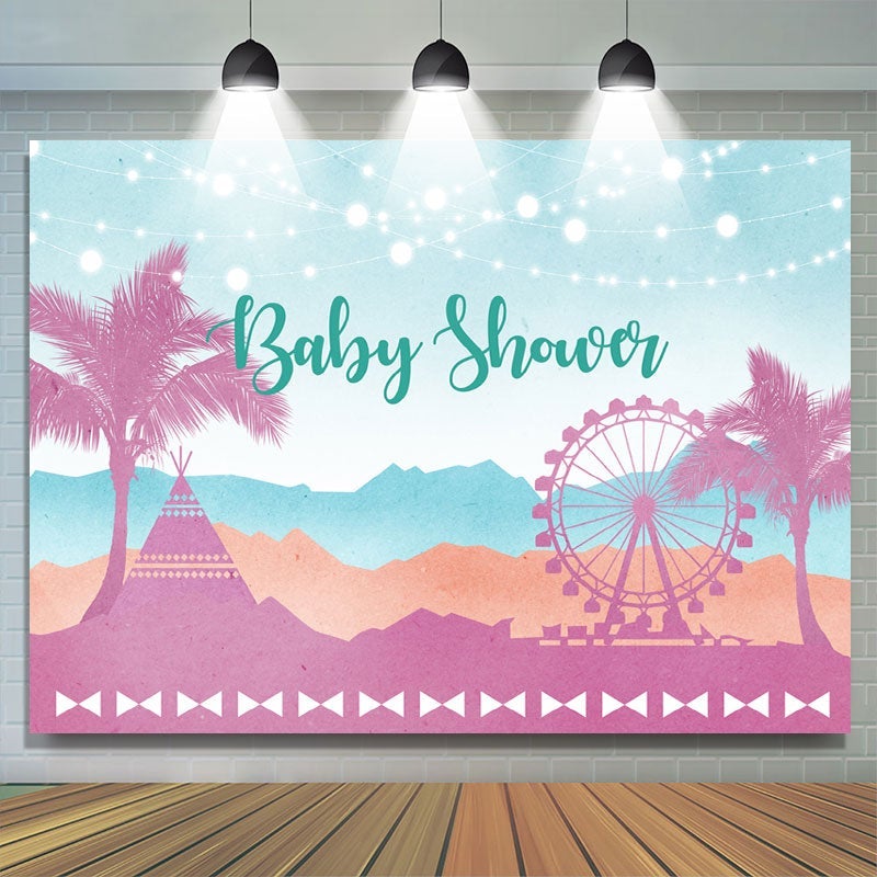 Lofaris Pink coconut trees Ferris wheel baby shower Backdrop