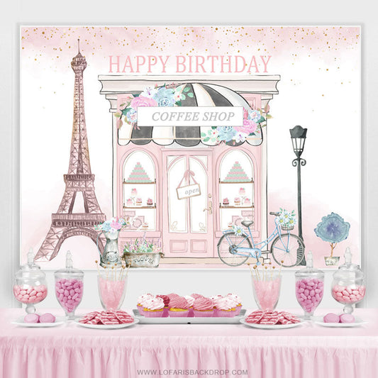 Lofaris Pink Coffee Shop Paris Street Birthday Backdrop