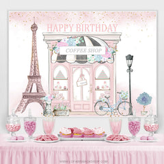 Lofaris Pink Coffee Shop Paris Street Birthday Backdrop