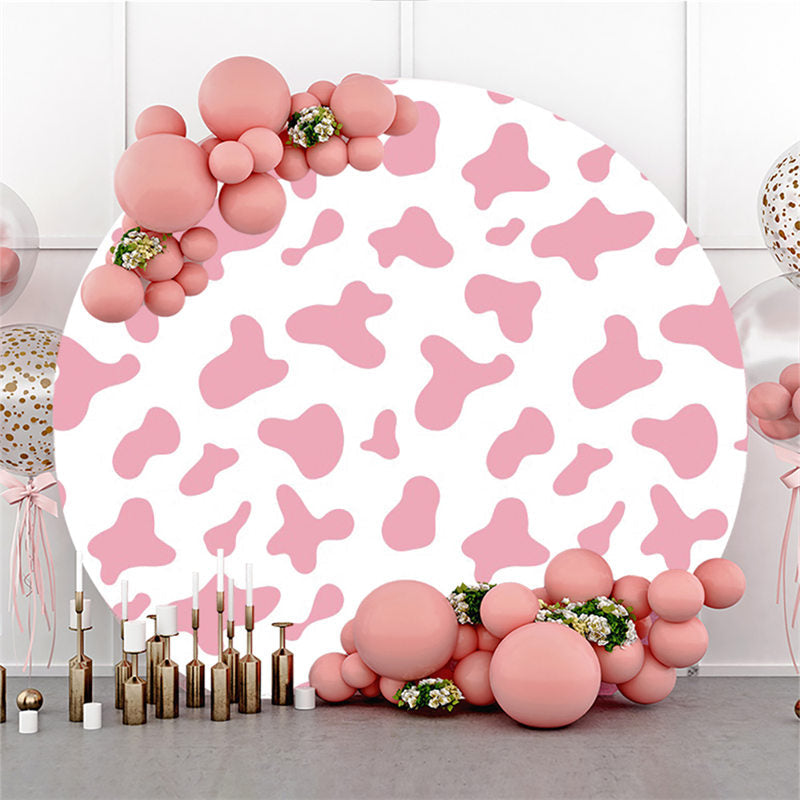 Lofaris Pink Cow Texture Theme Happy Birthday Circle Backdrop