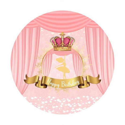 Lofaris Pink Crown Round Happy Birthday Party Backdrop For Girl