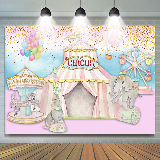 Lofaris Pink Curcus With Colorful Dot And Balloons Backdrop