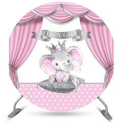 Lofaris Pink Curtain With Elephant Baby Girl Round Backdrop